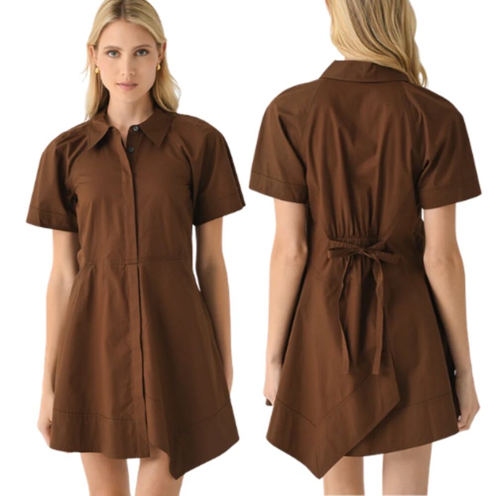 NWT A.L.C. Julie Cotton Asymmetrical Hem Spread Collar Mini Dress Brown Size: 8